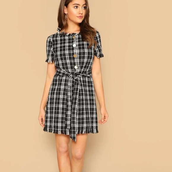 🌿Frayed edge tweed dress